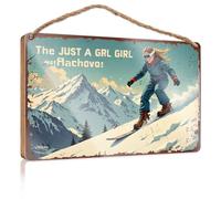 Cartello divertente in legno con scritta "No Solociting Signs Empowering Women In Winter Sports: Just A Grl Girl Takes On Macho" (lingua italiana non garantita), da appendere (15 x 28 cm)