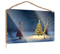 Cartello divertente per uomo Cave A Girl ammira un albero di Natale splendidamente illuminato in una notte innevata, cartello boscoso cartello da cucina decorazione da parete per ufficio autunnale (23