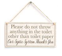 Cartello educato e informativo per fossa settica con scritta in inglese "Please do not throw anything in the toilet other than toilet paper our Septic System Thanks You"