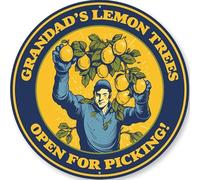 Cartello "Grandad's Lemon Trees: aperto per la raccolta"