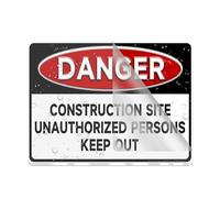 Cartello in acrilico con scritta in inglese "Danger Construction Siteunauthorized Persons Keep Outsignlong lasting with double face tape in the back" - 15,2 x 20,3 cm