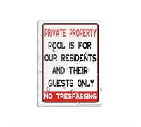Cartello in acrilico con scritta "Private Property Pool Is For Our Residents And Guests Only No Trespassing Restriction", avviso di cautela, spessore 15,2 x 20,3 cm, autoadesivo, design moderno