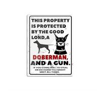 Cartello in acrilico da parete con scritta in inglese "This Property Is Protected By The Good Lord A Doberman", con scritta in lingua inglese "This Property Is Protected By The Good Lord A Doberman