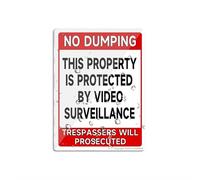 Cartello in acrilico da parete, con scritta "No Dumping Property Protected by videosorveglianza", lunga durata, con nastro biadesivo sul retro, 15,2 x 20,3 cm