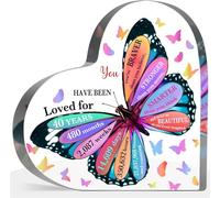 Cartello in acrilico per 40° compleanno, 15 x 15 cm, decorazione per compleanno a farfalla, regalo ricordo, a forma di cuore, stile moderno e sentimentale