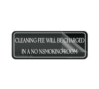 Cartello in acrilico per la pulizia delle pareti con scritta in inglese "will be charged in a no smoking room wall or door" SignLong Lasting with Strong Clean Adhesive Tape in the Back - 25,4 cm x 7,6