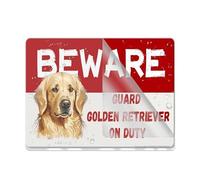 Cartello in acrilico per parete Beware Guard Golden Retriever Dog On Duty novità decorazione per interni ed esterni cartelli per casa ufficio lavoro 15,2 x 20,3 cm