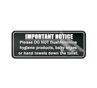 Cartello in acrilico per parete "Do Not Flush Hygiene Products Baby Wipes Down Toilet Wc lunga durata con forte nastro adesivo pulito nella parte posteriore - 25,4 cm x 7,6 cm