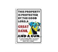 Cartello in acrilico "This Property Is Protected By The Good Lord A Great Dane Dog" (lingua italiana non garantita), avviso per esterni, 15,2 x 20,3 cm, con simboli, autoadesivo, per ristoranti