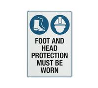 Cartello in alluminio antiruggine con scritta "Foot and Head Protection Must Be Worn", 20,3 x 30,5 cm, facile da leggere e robusto, per esterni, per casa, fattoria, cortile