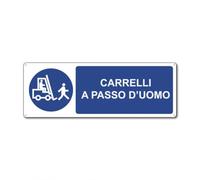 Cartello in Alluminio Attenzione Carrelli Elevatori e Transpallet, mm. 200x500, spessore 0,5 mm 4 Fori, Angoli Arrotondati, Segnaletica per Magazzino - CARRELLI A PASSO D'UOMO