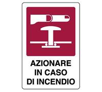 Cartello in alluminio bianco Azionare in caso di incendio 30x20 cm