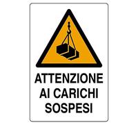 Cartello in alluminio bianco cm 30X20 Attenzione ai carichi sospesi