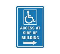 Cartello in alluminio con scritta "Access At Side Of Build" (freccia destra) 30,5 x 20,3 cm, resistente ai raggi UV, impermeabile, resistente alle intemperie e allo sbiadimento, con 4 fori preforati