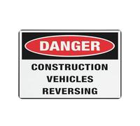 Cartello in alluminio con scritta "Danger Construction Vehicles Revesing", 30,5 x 20,3 cm, resistente ai raggi UV, impermeabile, resistente alle intemperie e allo sbiadimento, con 4 fori preforati