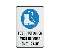 Cartello in alluminio con scritta "Foot Protection Must Be Worn On This Site", 30,5 x 20,3 cm, resistente ai raggi UV, impermeabile, resistente alle intemperie e allo sbiadimento, con 4 fori preforati