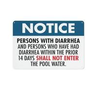 Cartello in alluminio riflettente con scritta "Notice Persons With Diarrhea - Shall Not Enter The Pool Water Sign 30,5 x 20,3 cm - Protezione UV, impermeabile, resistente alle intemperie e allo
