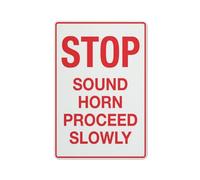 Cartello in alluminio riflettente con scritta "Stop Sound Horn Proceed Slowly", 30,5 x 20,3 cm, resistente ai raggi UV, impermeabile, resistente alle intemperie e allo sbiadimento, 4 fori preforati