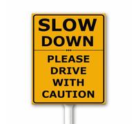 Cartello in alluminio Slow Down Please Drive With Caution Yard Sign con paletto 12 x 15 cm Slow Xing Crossing Controllo della velocità di sicurezza stradale Targa in metallo per esterni robusta