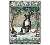 Cartello in latta bianco e nero Pittie C'era una volta una ragazza che amava davvero i cani, cartello in metallo vintage, biblioteca, caffetteria, soggiorno, cucina, casa, decorazione murale, 8x12 po