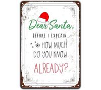 Cartello in latta "Buon Natale" Caro Babbo Natale, prima che ti spieghi quanto ne sai già? Cartello decorativo da parete in metallo vintage per cucina, bar, fattoria, casa, arte, decorazione invernal