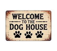 Cartello in latta con impronte di zampe "Benvenuti nella cuccia del cane", cartello in metallo vintage per amanti dei cani, decorazione estetica per la casa, camera da letto, cucina, bar, caffè, bagno