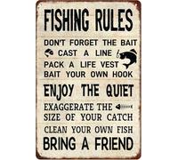 Cartello in latta con le regole della pesca, "Non dimenticare l'esca, goditi la tranquillità, porta un amico", vintage, chic, nostalgico, in metallo, poster, decorazione per club, negozio, fattoria,