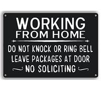 Cartello in latta con scritta in inglese "Working from Home Do Not Knock or Ring Bell Leave Packages at Door No Soliciting", per porta di ufficio o casa, 15 x 30 cm