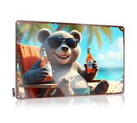 Cartello in latta con scritta "Man Cave Signs and Decor Panda Relaxing on Beach With Cold Beer Targhette" in latta, divertente, vintage, divertente poster in metallo (20 x 30 cm)
