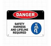 Cartello in latta con scritta "Watch Out for - Danger Safet Harness and Lifeline Required with logo", cartello di avvertimento per esterni in metallo stagno Art Caution Sign 30,5 x 20,3 cm