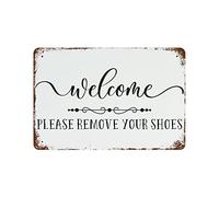 Cartello in latta con scritta "Welcome Please Remove Your Scarpe" per la casa all'aperto o per interni 25,4 x 35,6 cm