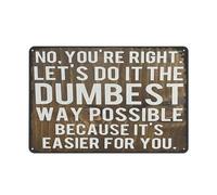 Cartello in latta creativo No, hai ragione, facciamolo nel modo più stupido possibile, solo perché è più facile per te, cartello in metallo, decorazione da parete per la casa, 8x12 pollici