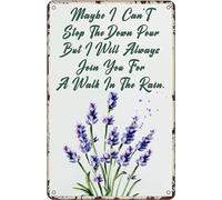 Cartello in latta "Forse non riesco a fermare il diluvio ma mi unirò a te per una passeggiata sotto la pioggia", cartelli in metallo color lavanda, decorazione da parete per casa, cucina, bar, giardin