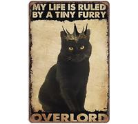 Cartello in latta "La mia vita è governata da un piccolo signore della furia" con gatto nero, regalo per gli amanti dei gatti neri, poster retrò divertente vintage, arte murale per cucina, giardino, b