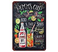 Cartello in latta per cocktail Pimm's No. 1 Cup, decorazione da parete per bar, ristoranti, pub e cucine, poster in metallo con la formula Pimm's Cup, divertente decorazione per la casa, 8x12 pollici