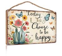 Cartello in legno con bottiglie floreali e farfalle: "Today I Choose To Be Happy" cartello da appendere per esterni vintage decorazione per la stanza (20 x 30 cm)