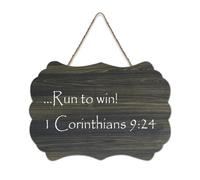 Cartello in legno con citazioni ispiratrici della Bibbia, 1 Corinthians 9:24 Run to Win, cartello in legno con frase positiva, da appendere alla parete, per ufficio, porta, parete, decorazione per la