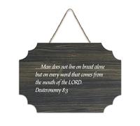 Cartello in legno con dedica biblica, Deuteronomy 8:3 Man Does Not Live on Bread Alone But on Every Word That Farmhouse, Targa artistica da appendere per ufficio, porta, parete, casa, 15,2 x 25,4 cm