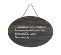 Cartello in legno con dedica biblica, Deuteronomy 8:3 Man Does Not Live on Bread Alone But on Every Word That Farmhouse, Targa artistica da appendere per ufficio, porta, parete, casa, 15,2 x 25,4 cm