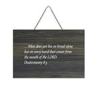 Cartello in legno con dedica biblica, Deuteronomy 8:3 Man Does Not Live on Bread Alone But on Every Word That Farmhouse, Targa artistica da appendere per ufficio, porta, parete, casa, 15,2 x 25,4 cm