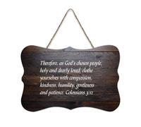 Cartello in legno con dedica della Bibbia, Colossesi 3:12 Pertanto, As God's Chosen People, Holy and Dearly Loved Farmhouse, Targa artistica da appendere per ufficio, porta, parete, decorazione per la