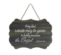 Cartello in legno con dedica della Bibbia, Efesini 6:19 Prega che le parole possano essere date per proclamare audacemente il vangelo fattoria cartello in legno da appendere per ufficio, porta, parete