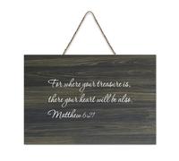 Cartello in legno con dedica della Bibbia, Matteo 6:21 per dove il tuo tesoro è, lì il tuo cuore sarà anche fattoria, cartello in legno da appendere per ufficio, porta, parete, decorazione per la casa