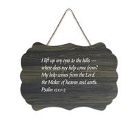 Cartello in legno con dedica della Bibbia, Salmo 121:1 2 I Lift Up My Eyes to The Hills - Where Does My Help Come from Farmhouse, cartello in legno da appendere alla parete per ufficio, porta, parete