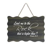 Cartello in legno con dedica della Bibbia, salmo 61:2 Lead Me to The Rock That Is Higher Than I, cartello in legno con frase positiva, da appendere alla parete, per ufficio, porta, parete, casa