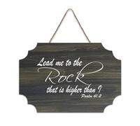 Cartello in legno con dedica della Bibbia, salmo 61:2 Lead Me to The Rock That Is Higher Than I, cartello in legno con frase positiva, da appendere alla parete, per ufficio, porta, parete, casa