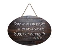 Cartello in legno con dedica della Bibbia, salmo 95:1 Come Let Us Sing for Joy, Let Us Shout Aloud, to God Our Strength, cartello in legno da appendere alla parete per ufficio, porta, parete