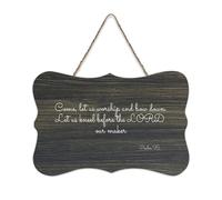 Cartello in legno con scritta "Come, Let Us Worship And Bow Down", 15,2 x 25,4 cm, versi biblici con citazioni che dicono arte rustica da appendere in legno per porta d'ingresso, soggiorno, cucina