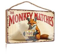 Cartello in legno con scritta "No Solociting Signs The Monkey Matches: A Tale Of Clever Fox and Colorful Matchbox Wooded Sign Funny Wall Decor Signs in legno (20 x 30 cm)