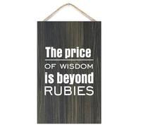 Cartello in legno con scritta "The Price of Wisdom Is beyond Rubies", 25,4 x 40,6 cm, decorazione da parete moderna, cartello artistico in legno con citazioni positive, da appendere alla parete